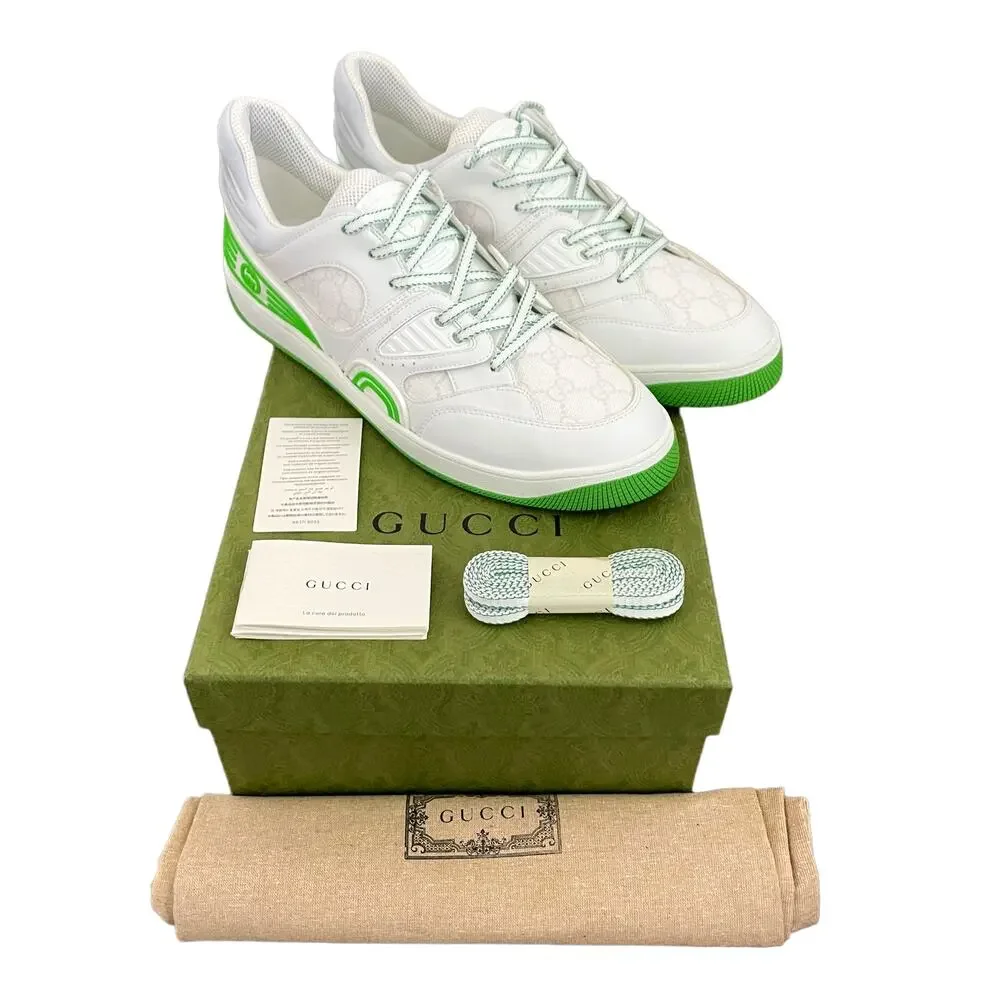 GUCCI Demetra GG Supreme Basket Low Top Sneakers Green White Men's Size 12 NEW
